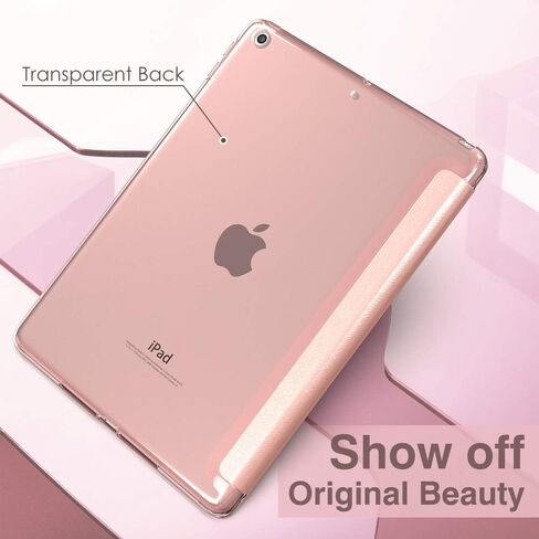 حافظة MoKo تناسب iPad الجديد الجيل التاسع/الثامن/السابع مقاس 10.2 بوصة (2021/2020/2019)، غطاء حامل ذكي خفيف الوزن مع واقي خلفي شفاف من مادة TPU، مع خاصية التنبيه/السكون التلقائي، ذهبي وردي in Saudi Arabia