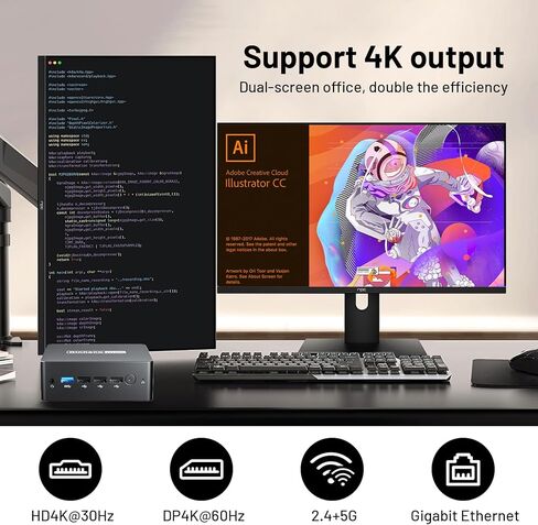 كمبيوتر صغير صغير الحجم يعمل بنظام Windows 11 - كمبيوتر صغير للألعاب MP100 مدمج في لعبة Retro Game 500G HDD، وحدة المعالجة المركزية Intel N100 (حتى 3.4 جيجا هرتز) 8G LPDDR5 RAM، 256G M.2 NVMe SSD ROM، MiniPC 4K مخرج شاشة مزدوج، 2.4G+5G، بي تي 4.0 in Kuwait