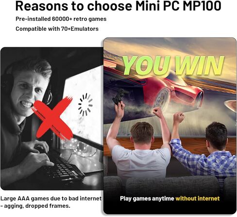 كمبيوتر صغير صغير الحجم يعمل بنظام Windows 11 - كمبيوتر صغير للألعاب MP100 مدمج في لعبة Retro Game 500G HDD، وحدة المعالجة المركزية Intel N100 (حتى 3.4 جيجا هرتز) 8G LPDDR5 RAM، 256G M.2 NVMe SSD ROM، MiniPC 4K مخرج شاشة مزدوج، 2.4G+5G، بي تي 4.0 in Kuwait