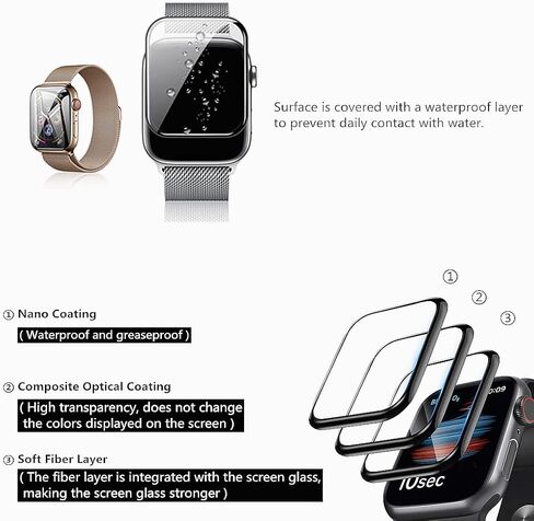 طبقة واقية للشاشة بالكامل منحنية ثلاثية الأبعاد مناسبة لساعة Apple Watch Series 6 طبقة واقية شاشة منحنية ساخنة، متوافقة مع ساعة Apple Watch 38mm / 40mm / 42mm / 44mm [قطعتان] (42مم) in Saudi Arabia
