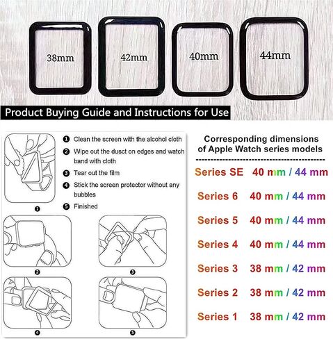 طبقة واقية للشاشة بالكامل منحنية ثلاثية الأبعاد مناسبة لساعة Apple Watch Series 6 طبقة واقية شاشة منحنية ساخنة، متوافقة مع ساعة Apple Watch 38mm / 40mm / 42mm / 44mm [قطعتان] (42مم) in Saudi Arabia