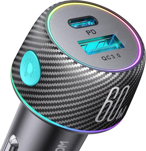 شاحن سيارة USB C بقدرة 60 واط، بمنفذين [PD30W+QC30W] محول ولاعة سجائر لشاحن هاتف السيارة فائق السرعة، مع كابل نايلون من النوع C بطول 3.3 قدم شحن سريع لأجهزة Samsung S23/S22، Google Pixel/Moto/Android، iPad Pro in Saudi Arabia
