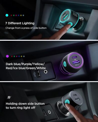شاحن سيارة USB C بقدرة 60 واط، بمنفذين [PD30W+QC30W] محول ولاعة سجائر لشاحن هاتف السيارة فائق السرعة، مع كابل نايلون من النوع C بطول 3.3 قدم شحن سريع لأجهزة Samsung S23/S22، Google Pixel/Moto/Android، iPad Pro in Saudi Arabia