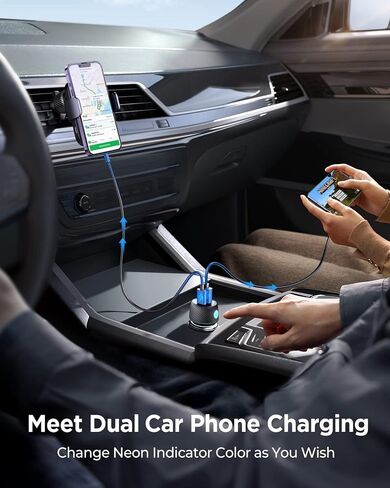 شاحن سيارة USB C بقدرة 60 واط، بمنفذين [PD30W+QC30W] محول ولاعة سجائر لشاحن هاتف السيارة فائق السرعة، مع كابل نايلون من النوع C بطول 3.3 قدم شحن سريع لأجهزة Samsung S23/S22، Google Pixel/Moto/Android، iPad Pro in Saudi Arabia
