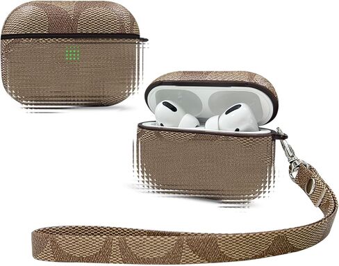 Case for AirPods Pro Case,Fashion Luxury PU Shockproof Anti-Slip Protective Cover Accessories Set for Airpod Pro Charging Case with Keychain(Brown) in Kuwait