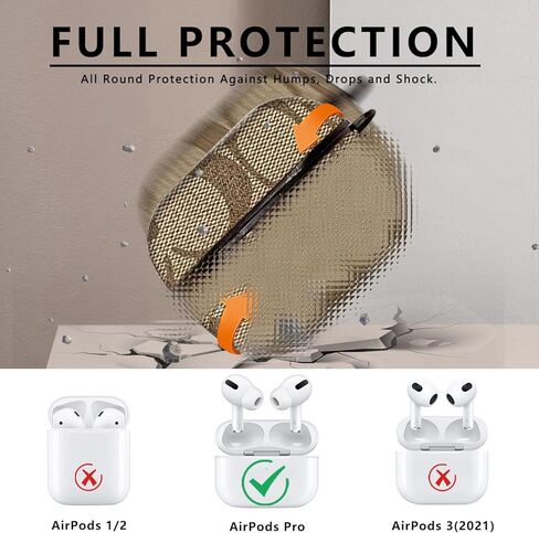 Case for AirPods Pro Case,Fashion Luxury PU Shockproof Anti-Slip Protective Cover Accessories Set for Airpod Pro Charging Case with Keychain(Brown) in Kuwait