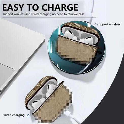 Case for AirPods Pro Case,Fashion Luxury PU Shockproof Anti-Slip Protective Cover Accessories Set for Airpod Pro Charging Case with Keychain(Brown) in Kuwait