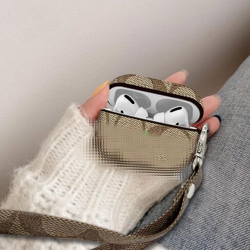 Case for AirPods Pro Case,Fashion Luxury PU Shockproof Anti-Slip Protective Cover Accessories Set for Airpod Pro Charging Case with Keychain(Brown) in Kuwait