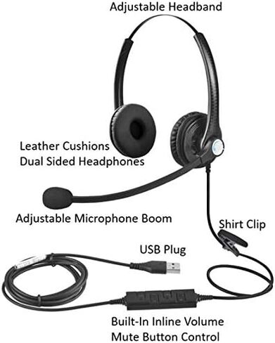 سماعة رأس USB مع ميكروفون مزدوج الجانب للأعمال سكايب سكايب من هوم كول سنتر مكتب مؤتمرات الفيديو كمبيوتر محمول بي سي وهواتف هواتف هواتف خلوية وسماعات رأس بخاصية إلغاء الضوضاء in Kuwait