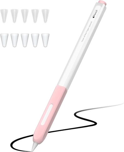 حافظة أقلام JOOSKO متوافقة مع غطاء غطاء الجيل الثاني من قلم Apple Pencil، ثنائي اللون من السيليكون الشفاف، [مع 10 غطاء من السيليكون]، يدعم الشحن اللاسلكي المغناطيسي (وردي) in Kuwait