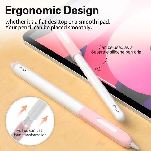 حافظة أقلام JOOSKO متوافقة مع غطاء غطاء الجيل الثاني من قلم Apple Pencil، ثنائي اللون من السيليكون الشفاف، [مع 10 غطاء من السيليكون]، يدعم الشحن اللاسلكي المغناطيسي (وردي) in Kuwait