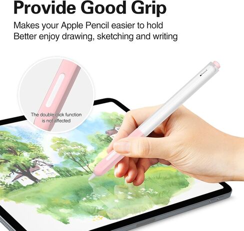 حافظة أقلام JOOSKO متوافقة مع غطاء غطاء الجيل الثاني من قلم Apple Pencil، ثنائي اللون من السيليكون الشفاف، [مع 10 غطاء من السيليكون]، يدعم الشحن اللاسلكي المغناطيسي (وردي) in Kuwait