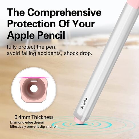 حافظة أقلام JOOSKO متوافقة مع غطاء غطاء الجيل الثاني من قلم Apple Pencil، ثنائي اللون من السيليكون الشفاف، [مع 10 غطاء من السيليكون]، يدعم الشحن اللاسلكي المغناطيسي (وردي) in Kuwait