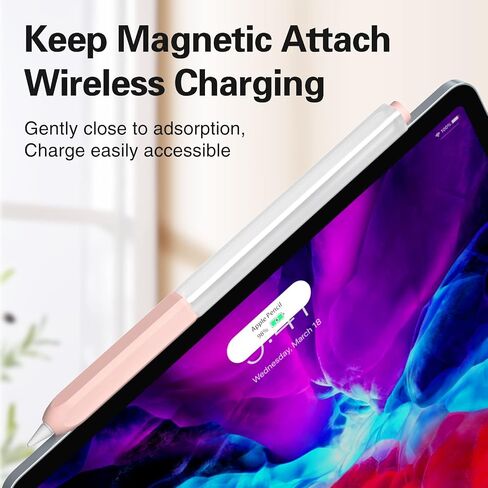 حافظة أقلام JOOSKO متوافقة مع غطاء غطاء الجيل الثاني من قلم Apple Pencil، ثنائي اللون من السيليكون الشفاف، [مع 10 غطاء من السيليكون]، يدعم الشحن اللاسلكي المغناطيسي (وردي) in Kuwait