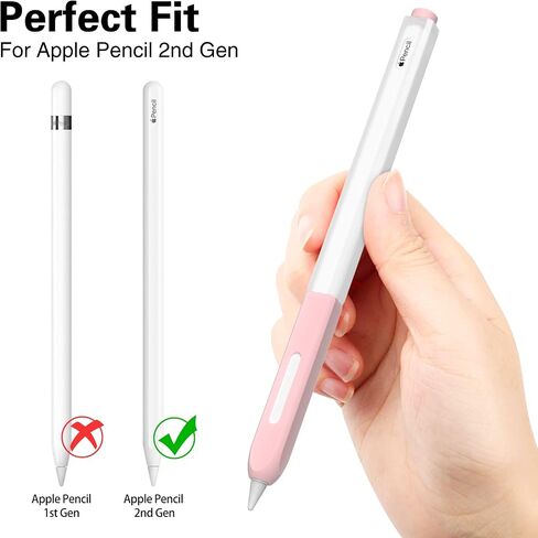 حافظة أقلام JOOSKO متوافقة مع غطاء غطاء الجيل الثاني من قلم Apple Pencil، ثنائي اللون من السيليكون الشفاف، [مع 10 غطاء من السيليكون]، يدعم الشحن اللاسلكي المغناطيسي (وردي) in Kuwait