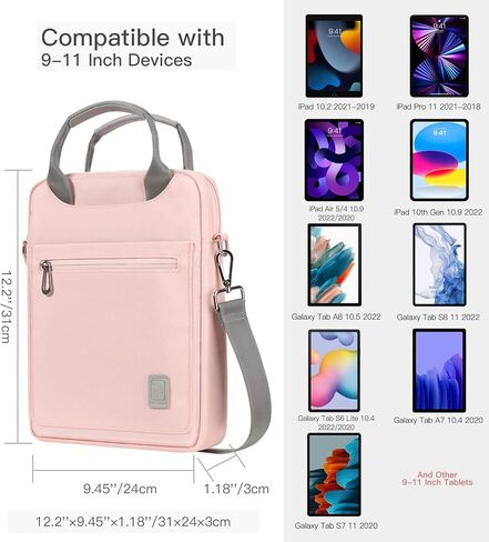 حقيبة حمل للكمبيوتر اللوحي مقاس 9-11 بوصة من Dadanism لجهاز iPad Pro 11 2022-2018، iPad Air 5th/4th 10.9، iPad 10.2 9th/8th/7th، iPad 10th Gen 10.9، Galaxy Tab A8/S8/S6 Lite، مع حزام كتف وحزام كتف جيوب، وردي in Kuwait