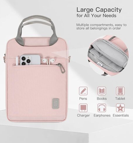 حقيبة حمل للكمبيوتر اللوحي مقاس 9-11 بوصة من Dadanism لجهاز iPad Pro 11 2022-2018، iPad Air 5th/4th 10.9، iPad 10.2 9th/8th/7th، iPad 10th Gen 10.9، Galaxy Tab A8/S8/S6 Lite، مع حزام كتف وحزام كتف جيوب، وردي in Kuwait