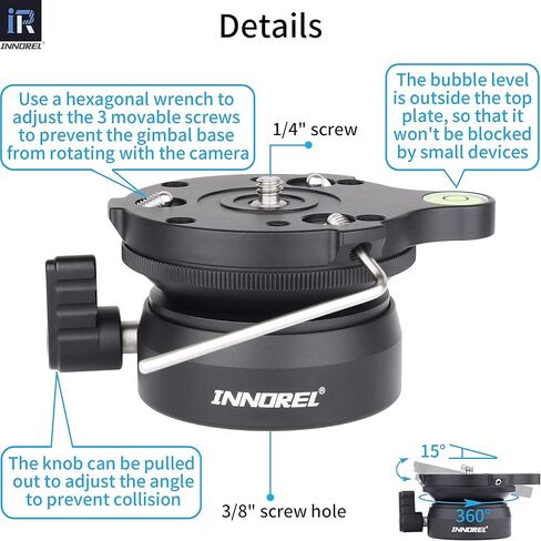 INNOREL Tripod Leveling Base, LB50 Leveling Base Half Ball with Offset Bubble Level and Bubble Level Bag for Ballhead, Fluid Head, Gimbal Heads, Z Flex Head, Tripods and Monopods with 3/8" Thread in Saudi Arabia