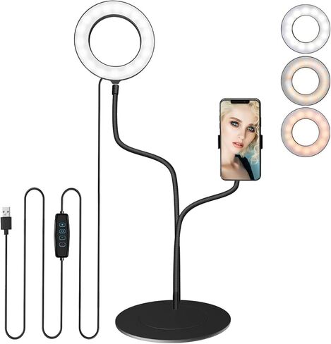 ضوء حلقة Oldshark مع طباعة على الوجهين، ضوء حلقة لمكتب الكمبيوتر مقاس 6 بوصات مع حامل وحامل هاتف، ضوء حلقة للكمبيوتر المحمول لمؤتمرات الفيديو/مكالمات الفيديو عبر الإنترنت/المكياج/تسجيل الفيديو/البث المباشر in Kuwait
