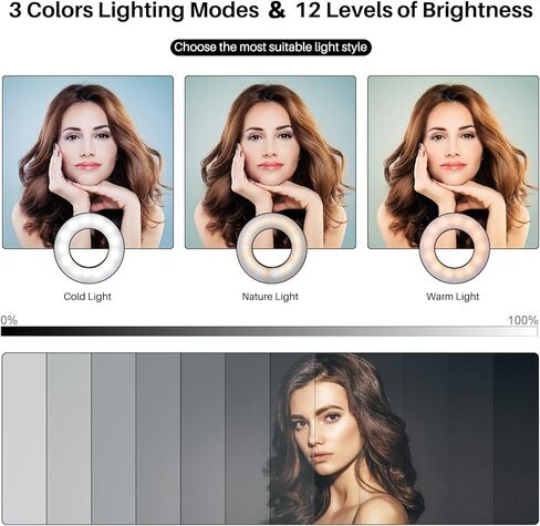 ضوء حلقة Oldshark مع طباعة على الوجهين، ضوء حلقة لمكتب الكمبيوتر مقاس 6 بوصات مع حامل وحامل هاتف، ضوء حلقة للكمبيوتر المحمول لمؤتمرات الفيديو/مكالمات الفيديو عبر الإنترنت/المكياج/تسجيل الفيديو/البث المباشر in Kuwait