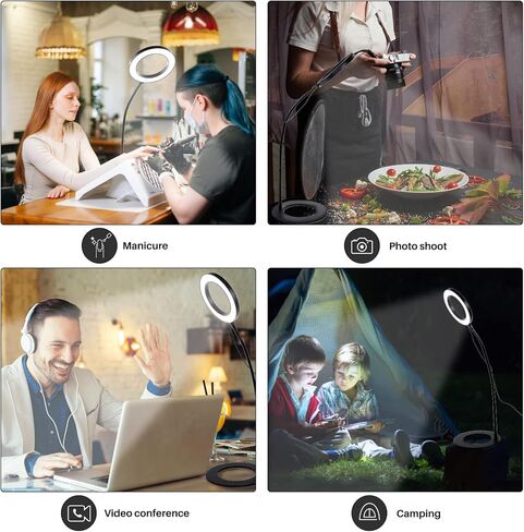 ضوء حلقة Oldshark مع طباعة على الوجهين، ضوء حلقة لمكتب الكمبيوتر مقاس 6 بوصات مع حامل وحامل هاتف، ضوء حلقة للكمبيوتر المحمول لمؤتمرات الفيديو/مكالمات الفيديو عبر الإنترنت/المكياج/تسجيل الفيديو/البث المباشر in Kuwait