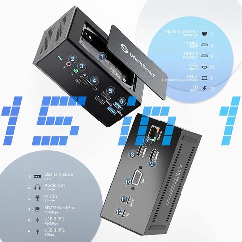 DisplayLink Docking Station, UtechSmart 14 in 1 Laptop USB C Docking Station Triple Monitors, Universal for MacBook and Windows,USB C Dock with USB-A & USB-C Cable, 2HDMI, VGA, 4USB-A in Kuwait