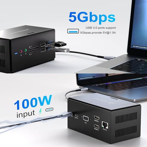 DisplayLink Docking Station, UtechSmart 14 in 1 Laptop USB C Docking Station Triple Monitors, Universal for MacBook and Windows,USB C Dock with USB-A & USB-C Cable, 2HDMI, VGA, 4USB-A in Kuwait