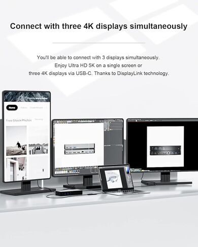 محطة إرساء عالمية D6000، USB 3.0 وUSB C محطة إرساء عرض ثلاثية 4K أو مفردة 5K مع منفذي عرض وHDMI لنظام التشغيل Windows وMac (DP HDMI USB 3.5 مم RJ45 DC006) in Kuwait