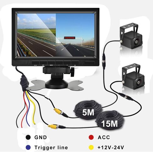 كاميرا احتياطية HD 1080P ار في مع شاشة سبليت دي في ار 7 انش للشاحنات والمقطورات وكاميرات الرؤية الخلفية والامامية، رؤية ليلية ملونة بالاشعة تحت الحمراء، مقاومة للماء IP68، اشارات ثابتة، سهلة التركيب in Kuwait