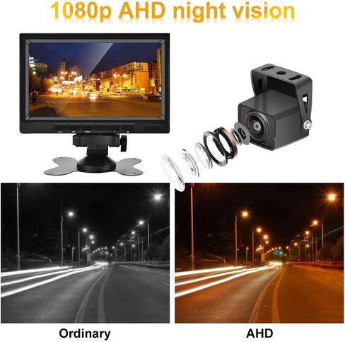 كاميرا احتياطية HD 1080P ار في مع شاشة سبليت دي في ار 7 انش للشاحنات والمقطورات وكاميرات الرؤية الخلفية والامامية، رؤية ليلية ملونة بالاشعة تحت الحمراء، مقاومة للماء IP68، اشارات ثابتة، سهلة التركيب in Kuwait