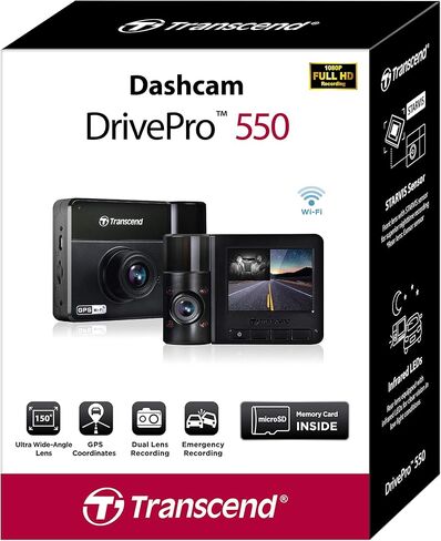 Transcend DrivePro 550 Dual Lens Dash Camera Dashcam TS-DP550B-64G, Black & Suction Mount for DrivePro Car Video Recorder (TS-DPM1) in Kuwait