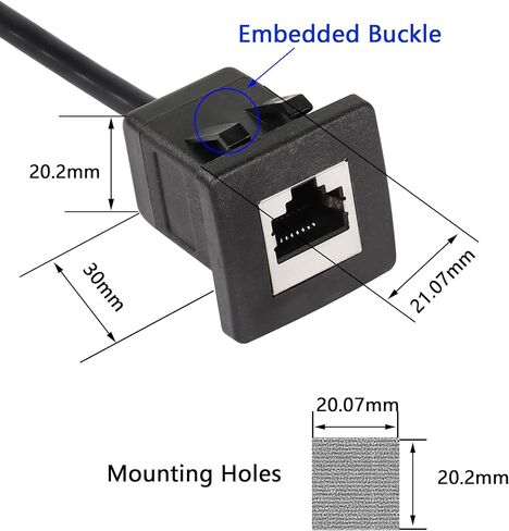 CERRXIAN 6.56FT 90 Degree RJ45 Male to Female Embedded Buckle Dash Panel Mount CAT5E Ethernet Extension Cable(UP-2m) in Saudi Arabia