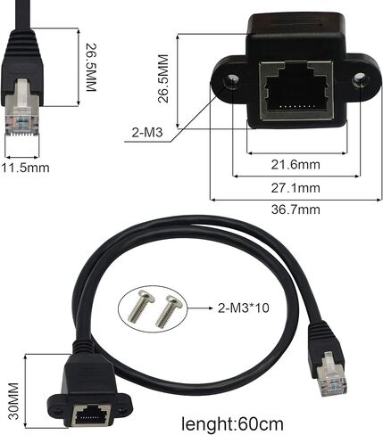 GINTOOYUN لوحة جبل RJ45، RJ45 ذكر إلى أنثى 90 درجة برغي لوحة جبل CAT6 / 5e / 5 شبكة محمية LAN موصل سلك موسع (بزاوية لأسفل) in Kuwait
