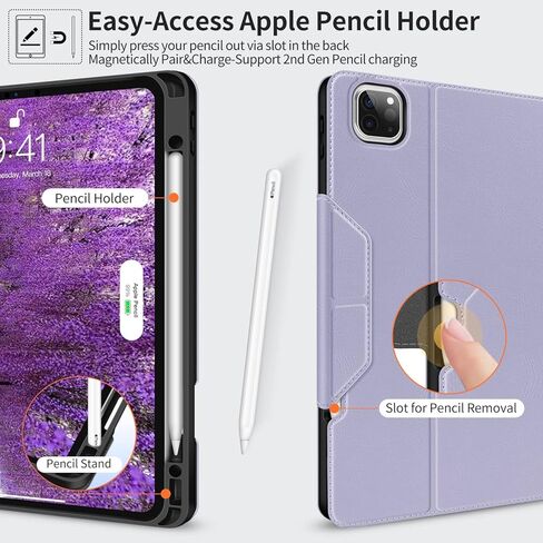 حافظة HOLIMET لجهاز iPad Pro 12.9 الجيل 6th/5th/4th/3rd 2022 2021 2020 2018 مع حامل قلم رصاص مدمج وغطاء ذكي من الجلد النباتي لجهاز iPad Pro 12.9 بوصة خاصية النوم/الاستيقاظ التلقائي in Kuwait