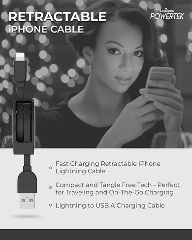 شاحن LIQUIPEL Powertek معتمد من MFi قابل للسحب متوافق مع Apple iPhone وiPad وكابل 3 أقدام وسلك كابل Lightning إلى USB وكابل Lightning للشحن السريع (وردي) in Kuwait