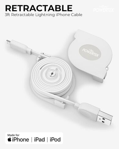 شاحن LIQUIPEL Powertek معتمد من MFi قابل للسحب متوافق مع Apple iPhone وiPad وكابل 3 أقدام وسلك كابل Lightning إلى USB وكابل Lightning للشحن السريع (وردي) in Kuwait
