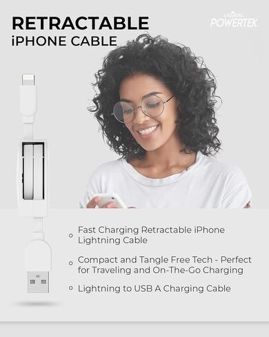 شاحن LIQUIPEL Powertek معتمد من MFi قابل للسحب متوافق مع Apple iPhone وiPad وكابل 3 أقدام وسلك كابل Lightning إلى USB وكابل Lightning للشحن السريع (وردي) in Kuwait