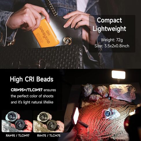 ضوء فيديو Weeylite S03 RGB، ضوء كاميرا LED للتحكم في التطبيق 360 درجة كامل اللون RGB ضوء تصوير فوتوغرافي قابل للتعتيم 2800-6800K جيب لوحة إضاءة LED صغيرة محمولة للتصوير الفوتوغرافي والفيديو in Kuwait