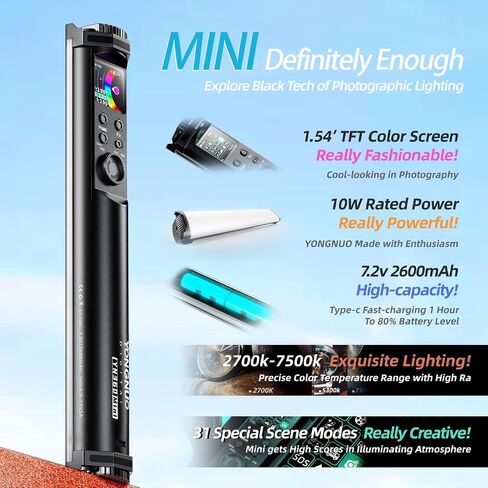 يونغنو مصباح اضاءة LED للتصوير الفوتوغرافي YN360Mini YN360 ميني باضاءة RGB كاملة الالوان ودرجة حرارة لون 2700-7500 كلفن، شحن من النوع سي 31 وضع خاص in Saudi Arabia