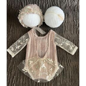 Zeroest Baby Girl Photography Props Lace Hats Outfits Set | Handmade Outfit +Bonnet/Hair Accessories for Newborn Girls Photoshoot, Infant Photo Shoot Prop Costume in Saudi Arabia