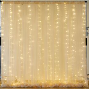 10×10ft Cream White Tulle Backdrop Curtain with Lights String for Parites, Sheer Photo Curtain Backdrop Drapes for Wedding Party Photography Backgrounds in Kuwait