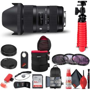 سيجما عدسة فنية 18-35 ملم f/1.8 DC HSM لكاميرا نيكون F (210-306) + حقيبة ظهر + بطاقة 64GB + حافظة عدسة + قارئ بطاقات + مجموعة فلتر 3 قطع + مجموعة تنظيف + حامل ثلاثي مرن + محفظة ذاكرة + المزيد in Kuwait
