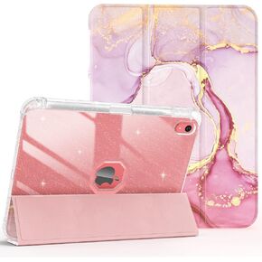 New iPad 10th Generation Case 2022 10.9-inch with Pencil Holder, Sparkle Glitter Leather Cover [Support Touch ID and Auto Wake/Sleep] Lightweight Clear Rear Folio Case (BLUE)