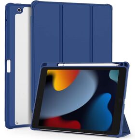 OKP for iPad 9th/ 8th/ 7th Generation Case (2021/2020/2019), iPad 10.2 inch Cases with Trifold Stand, Slim ipad 9/8/7 th gen Cover with Pencil Holder for Kids Women Men, Clear PC Back Shell, Pink