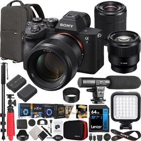 Sony a7 IV Full Frame Mirrorless Camera Body with 2 Lens Kit FE 85mm F1.8 + 28-70mm F3.5-5.6 ILCE-7M4K/B + SEL85F18 Bundle w/Deco Gear Backpack + Monopod + Extra Battery, LED and Accessories in Saudi Arabia