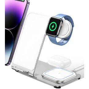Intoval Charging Station for Apple iPhone/Watch/Airpods, 3 in 1 Wireless Charger for iPhone 15/14/13/12/11/XS/XR/XS/X/8, iWatch 9/Ultra 2/8/Ultra/7/6/SE/5/4/3/2, Airpods Pro2/Pro1/3/2/1 (Y9,Blue)