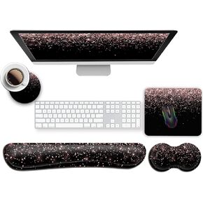 Black Mouse Pad with Stitched Edge, Non-Slip Rubber Base, Cartoon Ouija Board Witch Pattern, Ergonomic MousePad with Memory Foam Keyboard Wrist Rest,Office Accessories for Women Men Office Typing