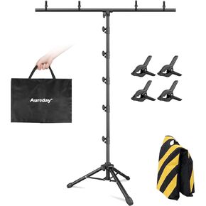 Aureday Backdrop Stand, 8.5x10Ft Adjustable Photo Backdrop Stand Kit with 4 Crossbars, 4 Spring Clamps, 6 Elastic Spring Clips, 2 Sandbags, and Carry Bag for Parties/Weddings/Photography/Decoration in Kuwait