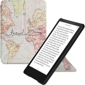 حافظة kwmobile Origami متوافقة مع Amazon Kindle Paperwhite 11. Generation 2021 - حافظة رفيعة بغطاء من جلد البولي يوريثان الفاخر مع حامل - أسود للسفر/متعدد الألوان in Kuwait