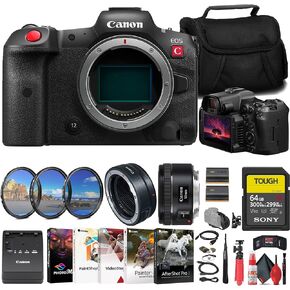 Canon EOS R5 C Mirrorless Cinema Camera (5077C002) + Canon EF 50mm Lens (0570C002) + Canon Mount Adapter + Sony 64GB Tough SD Card + Filter Kit + Bag + LPE6 Battery + Card Reader + More (Renewed)